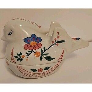 Vintage Prestige Ceramic Candle Holder Oriental Floral Bird Design 1981 Used